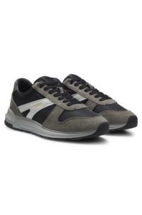 Suede-trim trainers with logo details, Grey Patterned