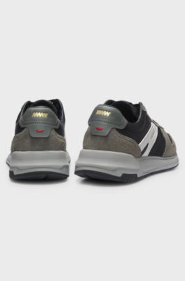 Suede-trim trainers with logo details, Grey Patterned