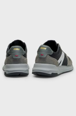 Suede-trim trainers with logo details, Grey Patterned