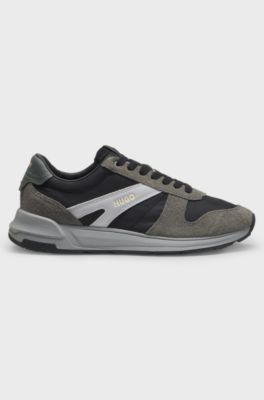 Suede-trim trainers with logo details, Grey Patterned