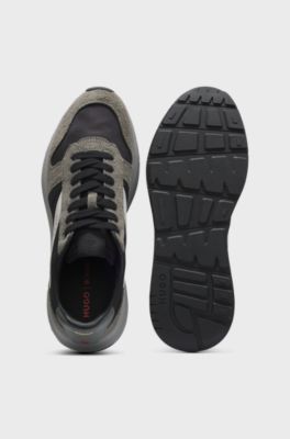 Suede-trim trainers with logo details, Grey Patterned