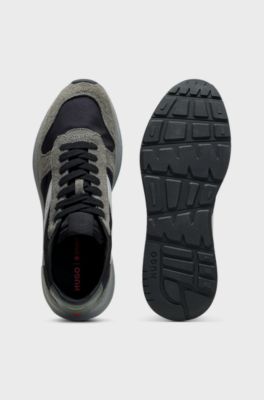 Suede-trim trainers with logo details, Grey Patterned