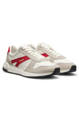 Suede-trim trainers with logo details, White
