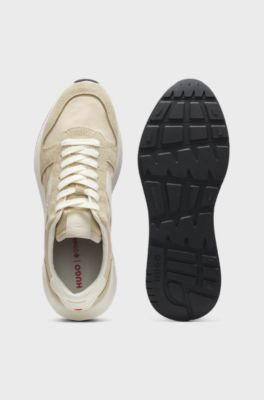 Suede-trim trainers with logo details, Light Beige