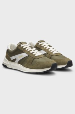 Suede-trim trainers with logo details, Light Green