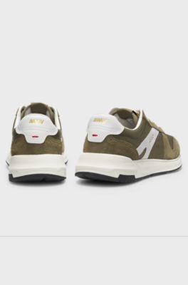 Suede-trim trainers with logo details, Light Green