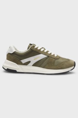 Suede-trim trainers with logo details, Light Green