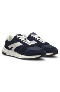 Suede-trim trainers with logo details, Dark Blue