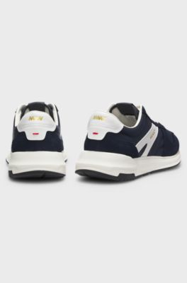 Suede-trim trainers with logo details, Dark Blue