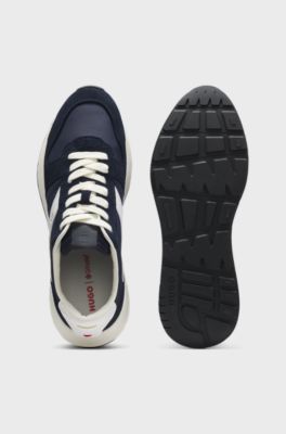Suede-trim trainers with logo details, Dark Blue