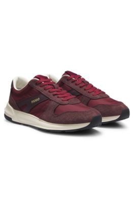 Suede-trim trainers with logo details, Dark Red