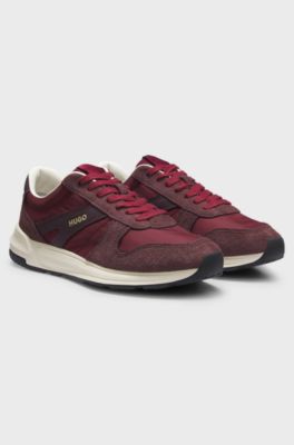 Suede-trim trainers with logo details, Dark Red