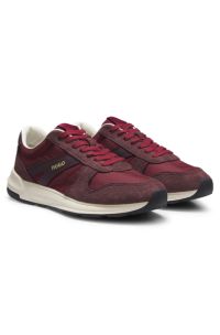 Suede-trim trainers with logo details, Dark Red
