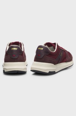 Suede-trim trainers with logo details, Dark Red
