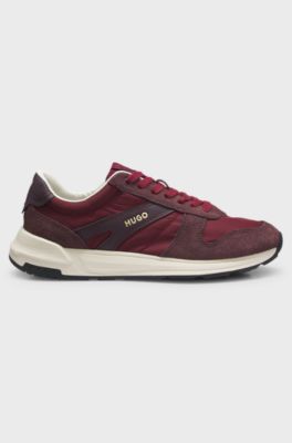 Suede-trim trainers with logo details, Dark Red