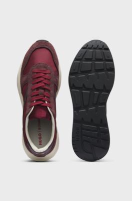 Suede-trim trainers with logo details, Dark Red