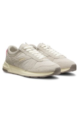 Textured-suede trainers with logo details