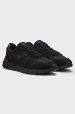 Monogram-jacquard trainers with faux-suede trims, Black