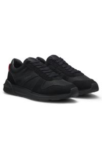 Monogram-jacquard trainers with faux-suede trims, Black