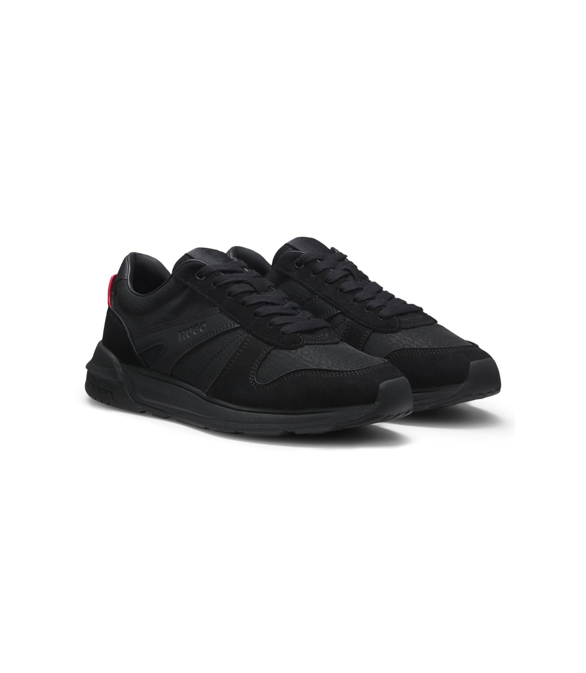 HUGO - Monogram-jacquard trainers with faux-suede trims - Black