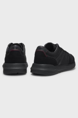 Monogram-jacquard trainers with faux-suede trims, Black