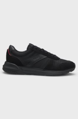 Monogram-jacquard trainers with faux-suede trims, Black