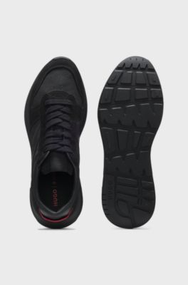 Monogram-jacquard trainers with faux-suede trims, Black