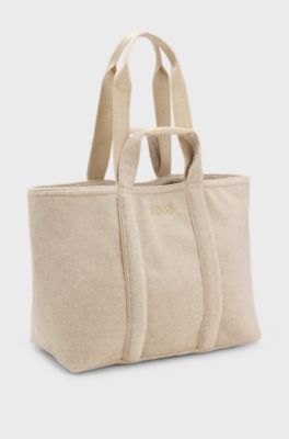Tote bag in textured fabric with rubber logo, Light Beige