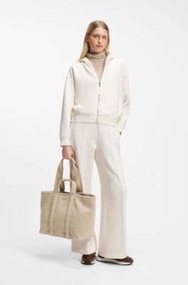 Tote bag in textured fabric with rubber logo, Light Beige