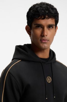 The Open cotton-blend hoodie with rear graphic, Black