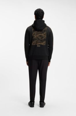 The Open cotton-blend hoodie with rear graphic, Black