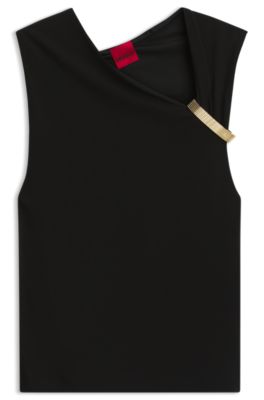 Slim-fit top in crepe with gathered details, Black
