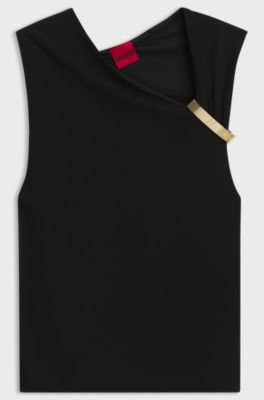 Slim-fit top in crepe with gathered details, Black