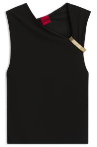 Slim-fit top in crepe with gathered details, Black