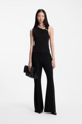 Slim-fit top in crepe with gathered details, Black