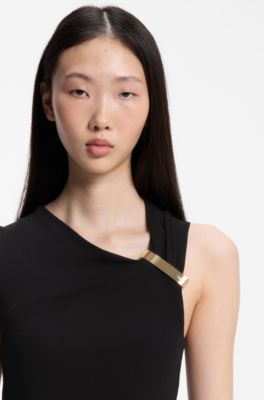 Slim-fit top in crepe with gathered details, Black