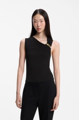 Slim-fit top in crepe with gathered details, Black