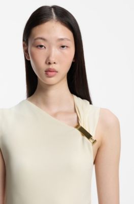 Slim-fit top in crepe with gathered details, Natural