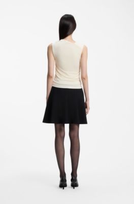 Slim-fit top in crepe with gathered details, Natural