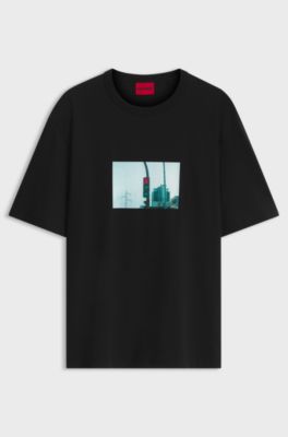 Relaxed-fit cotton T-shirt with photographic print, Black