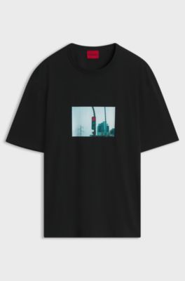 Relaxed-fit cotton T-shirt with photographic print, Black
