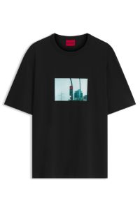 Relaxed-fit cotton T-shirt with photographic print, Black