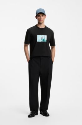 Relaxed-fit cotton T-shirt with photographic print, Black