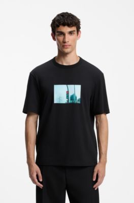 Relaxed-fit cotton T-shirt with photographic print, Black