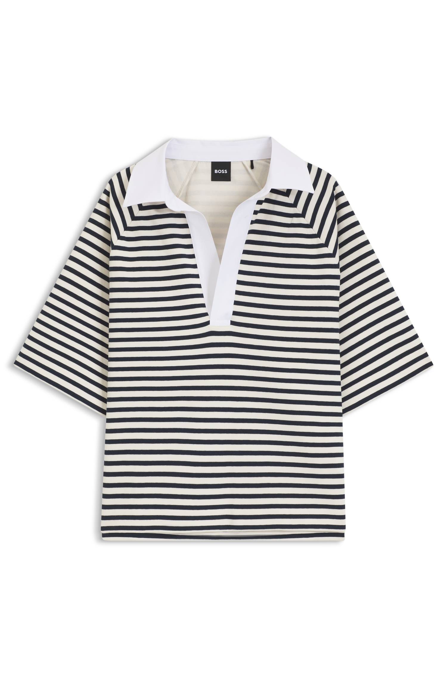 Boss Striped cotton-blend sweatshirt with Johnny collar dam – bild 4