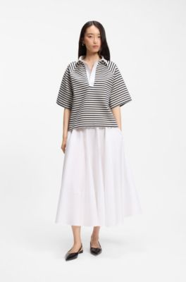 Felpa a righe in misto cotone con colletto Johnny, Nero / Bianco