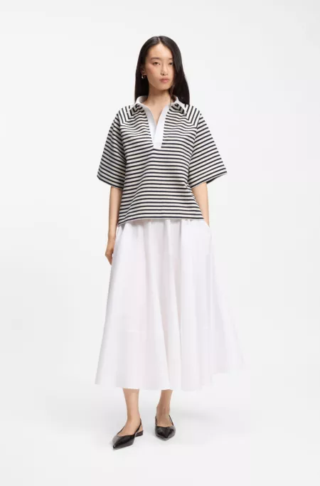 Sudadera de algodón a rayas con cuello abierto