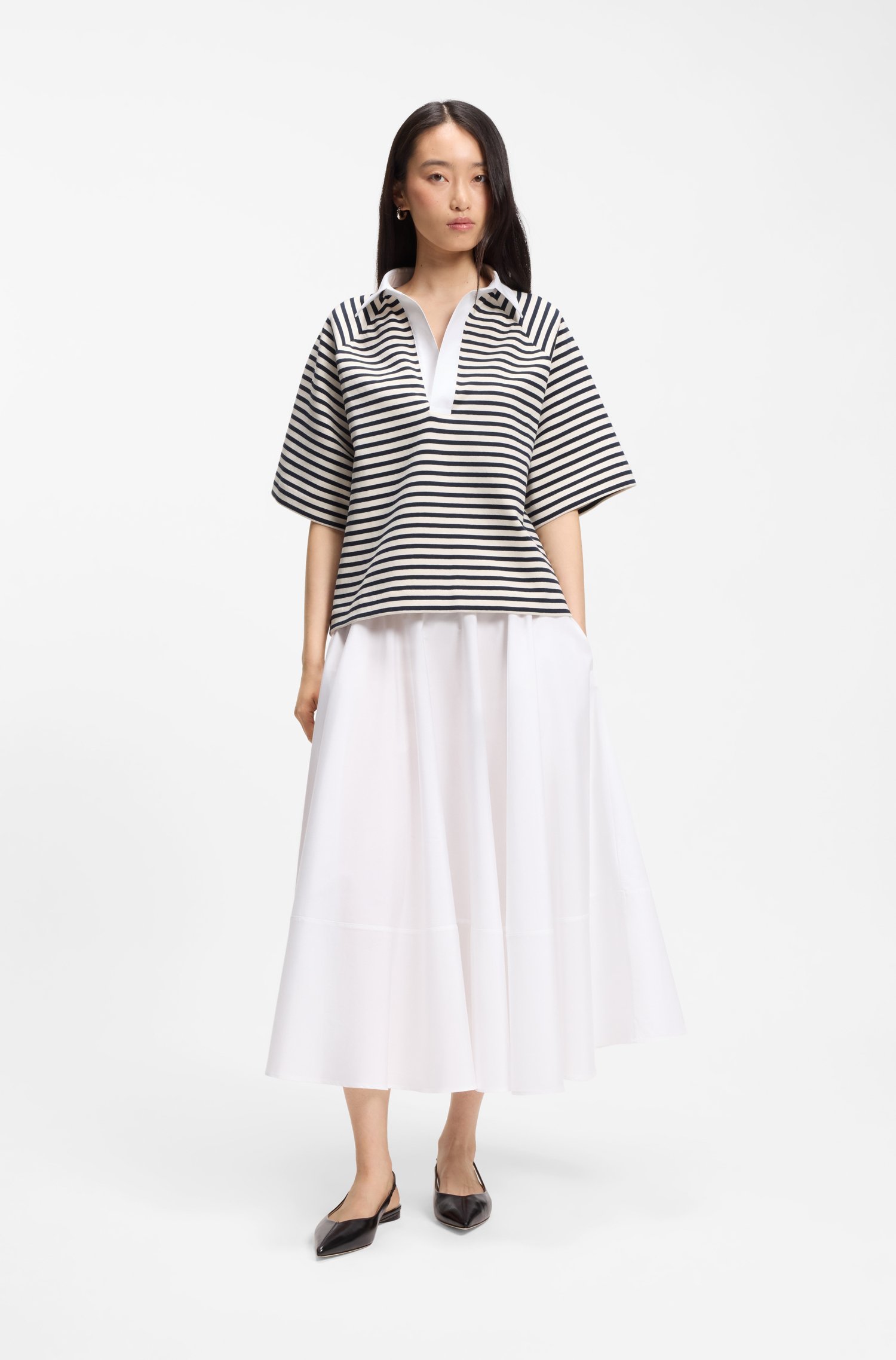 Boss Striped cotton-blend sweatshirt with Johnny collar dam – bild 2