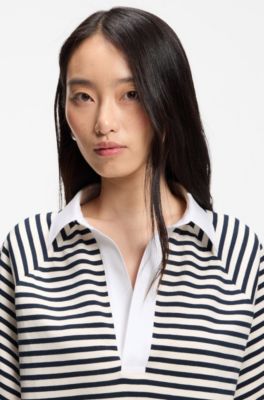 Striped cotton-blend sweatshirt with Johnny collar, Black / White