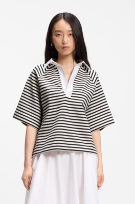 Striped cotton-blend sweatshirt with Johnny collar